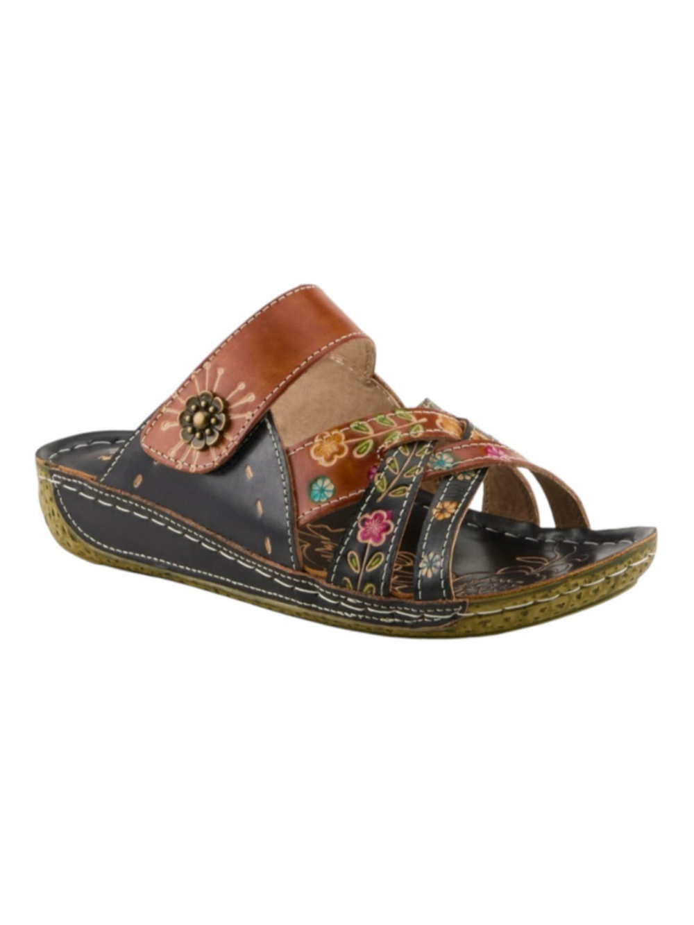 L'Artiste Spring Step Leigh Slide Wedge Sandal Leather Multicolor US 11 EU 42